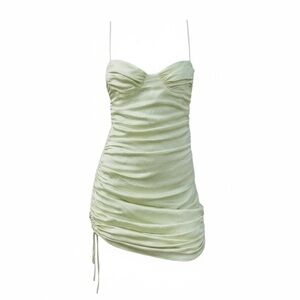 Zara Ruched Satin Dress Light Green